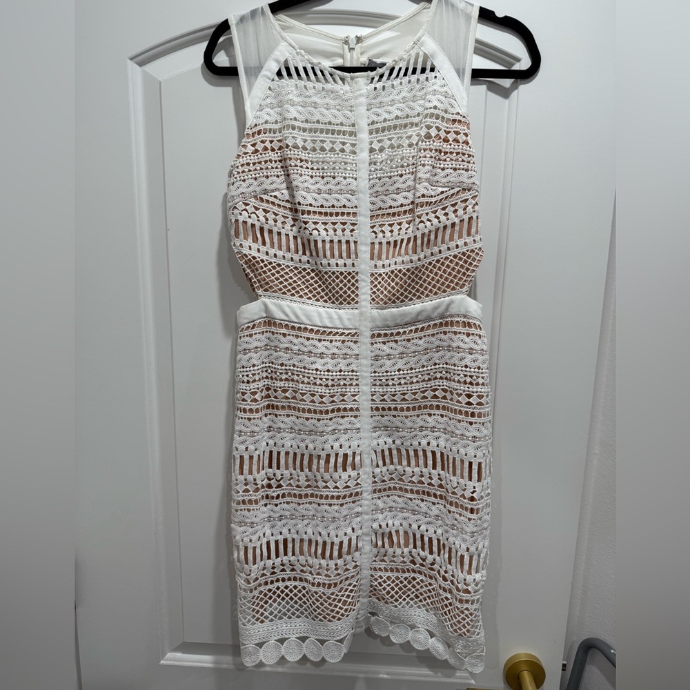 Gorgeous Chelsea28 Lace Dress Tan Slip Cut Out Mini Dress